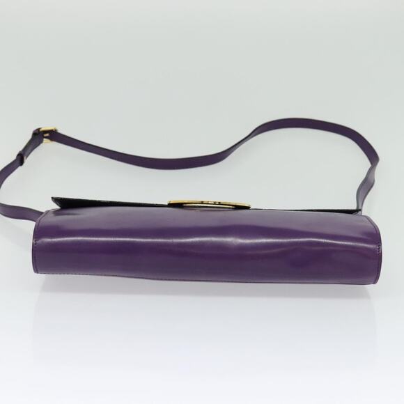 CELINE Shoulder Bag Leather Purple Gold - Picture 9 of 12